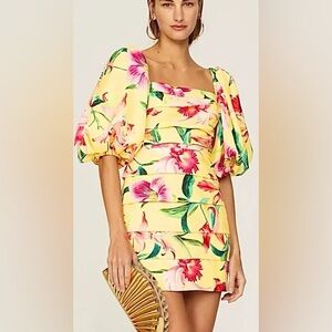 Floral Yellow Puff Sleeve Dress